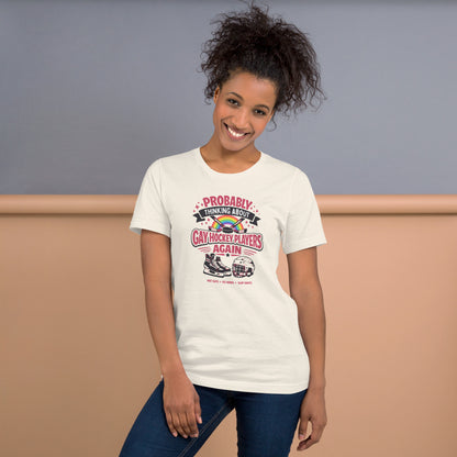 Probably Thinking About Gay Hockey Players Again T-Shirt | Queer Hockey Romance Tee - Spinsterly Co