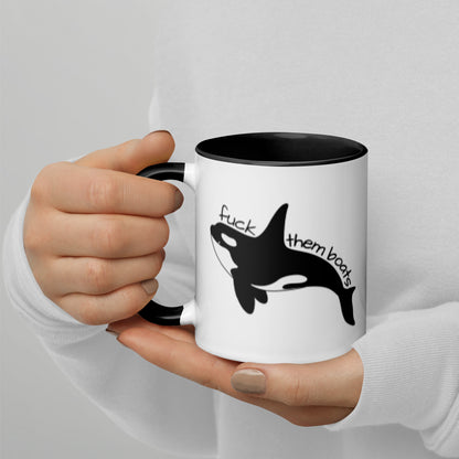 F*ck Them Boats Orca Accent Coffee Mug | Funny Orca Whale Gift Black Interior - Spinsterly Co