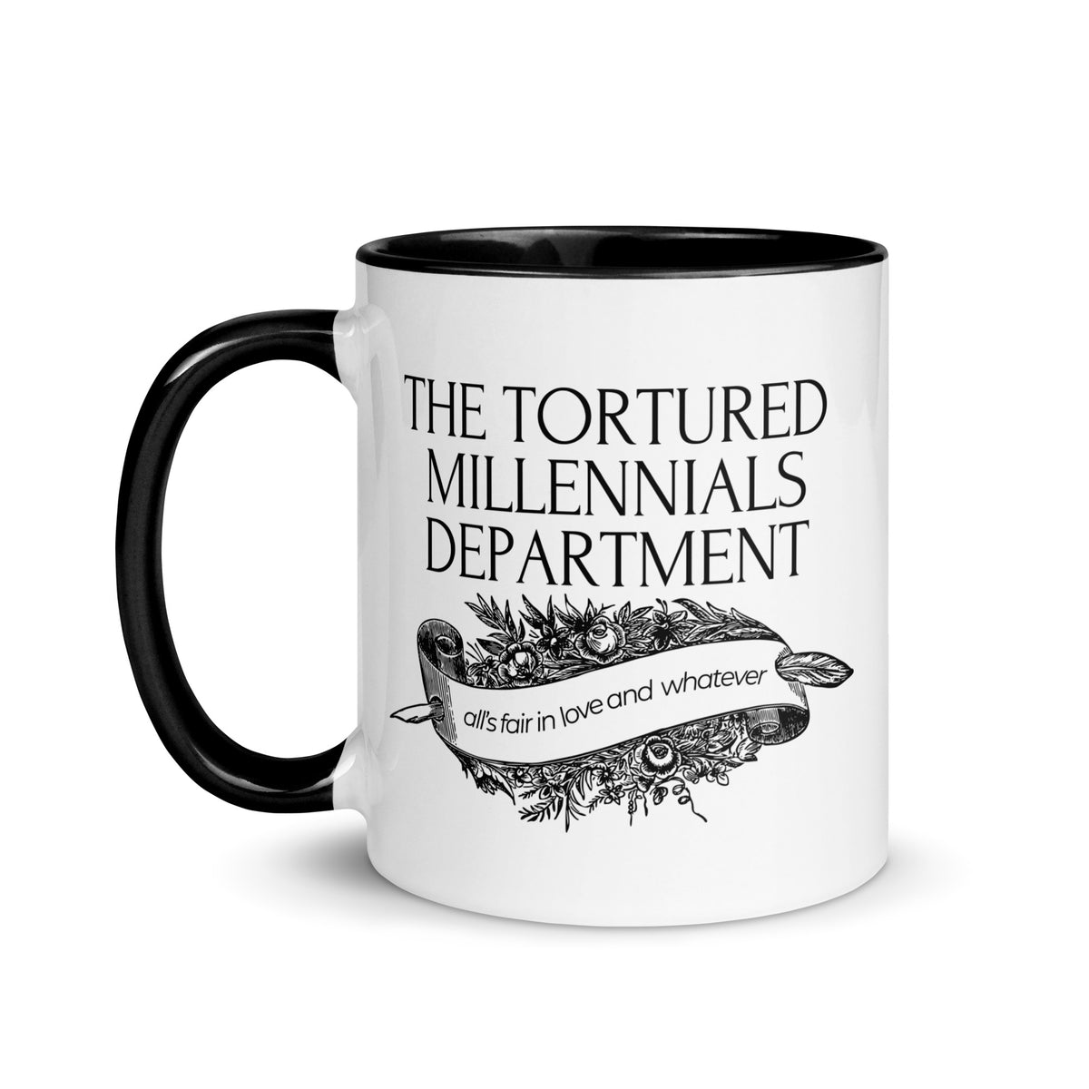 The Tortured Millennials Department Accent Coffee Mug | Funny Millennial Gift Black Interior - Spinsterly Co