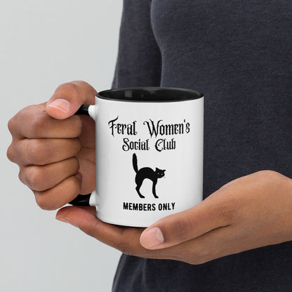 Feral Women's Social Club Accent Coffee Mug | Funny Witchy Cat Lady Gift - Spinsterly Co