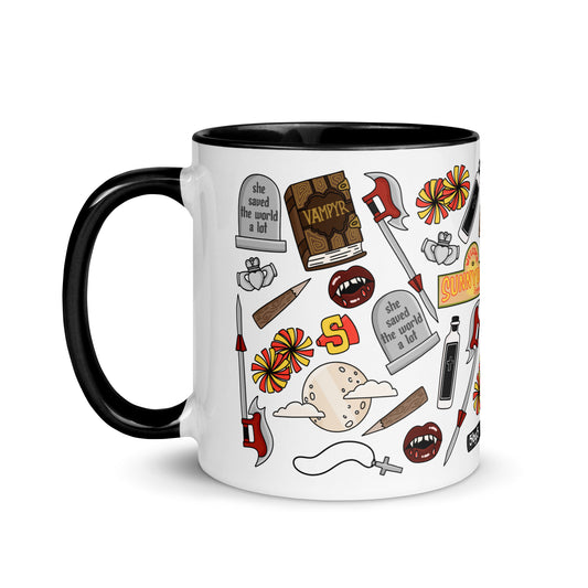 She Saved the World a Lot Slayer Scatter Pattern Accent Coffee Mug | Dark Fantasy Fan Gift - Spinsterly Co