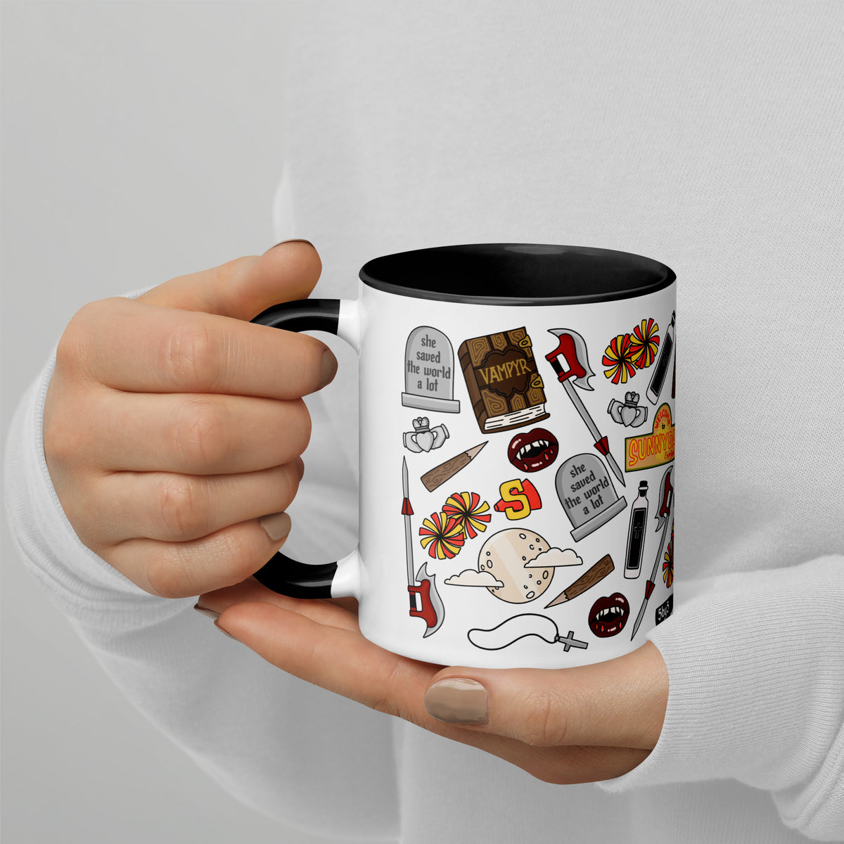 She Saved the World a Lot Slayer Scatter Pattern Accent Coffee Mug | Dark Fantasy Fan Gift - Spinsterly Co