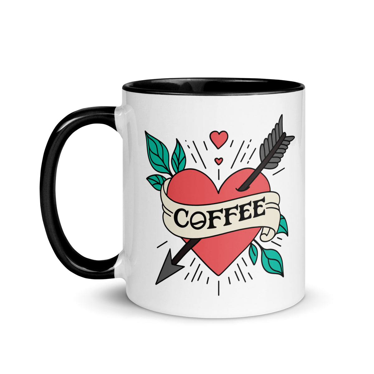 Coffee Tattoo Heart Arrow Accent Coffee Mug | Funny Gift for Coffee Lovers - Spinsterly Co