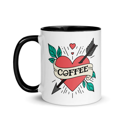 Coffee Tattoo Heart Arrow Accent Coffee Mug | Funny Gift for Coffee Lovers - Spinsterly Co