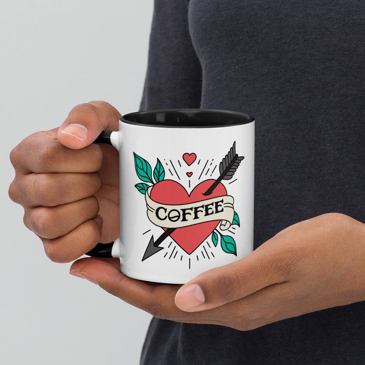 Coffee Tattoo Heart Arrow Accent Coffee Mug | Funny Gift for Coffee Lovers - Spinsterly Co