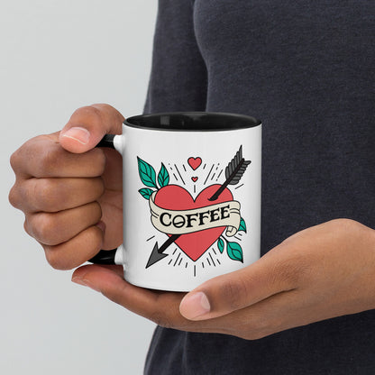 Coffee Tattoo Heart Arrow Accent Coffee Mug | Funny Gift for Coffee Lovers - Spinsterly Co