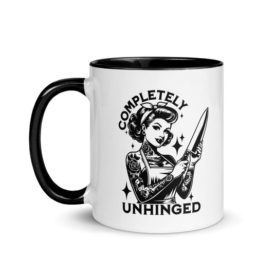 Completely Unhinged Tattooed Pin-Up Dagger Accent Coffee Mug | Funny Dark Humor Gift - Spinsterly Co