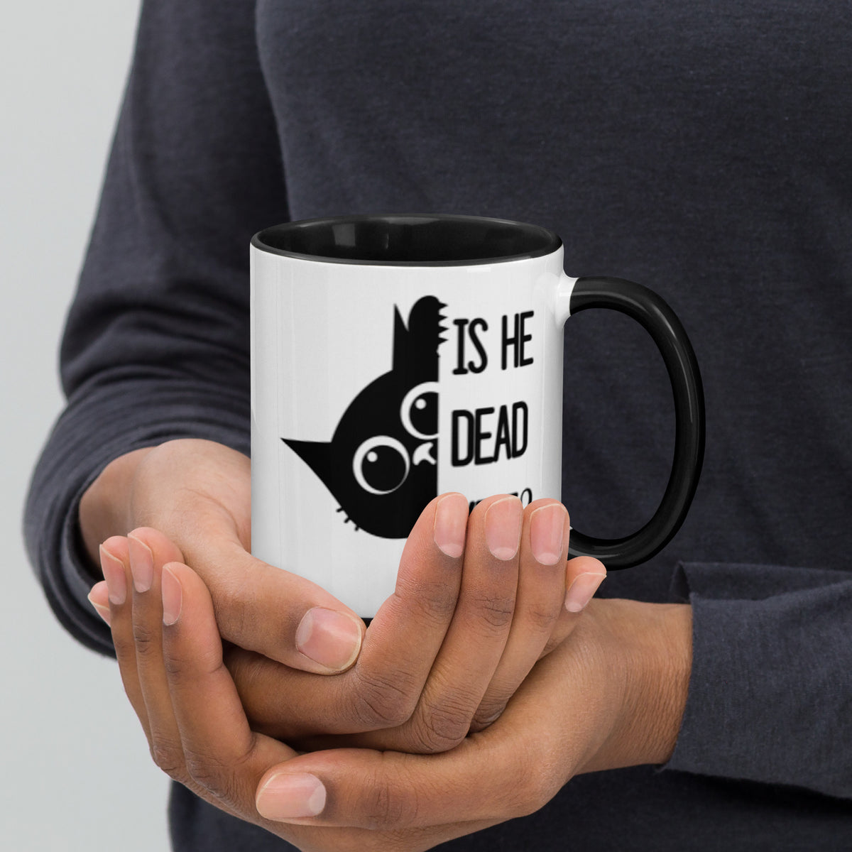 Is He Dead Yet Black Cat Accent Coffee Mug | Funny Dark Humor Political Gift - Spinsterly Co