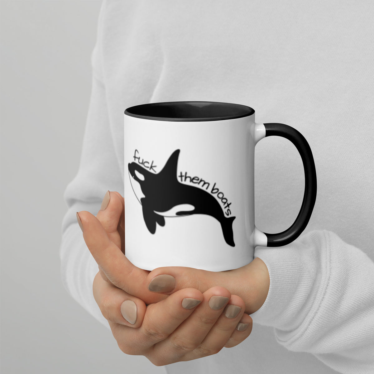 F*ck Them Boats Orca Accent Coffee Mug | Funny Orca Whale Gift Black Interior - Spinsterly Co