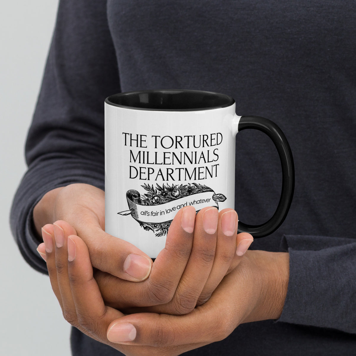 The Tortured Millennials Department Accent Coffee Mug | Funny Millennial Gift Black Interior - Spinsterly Co