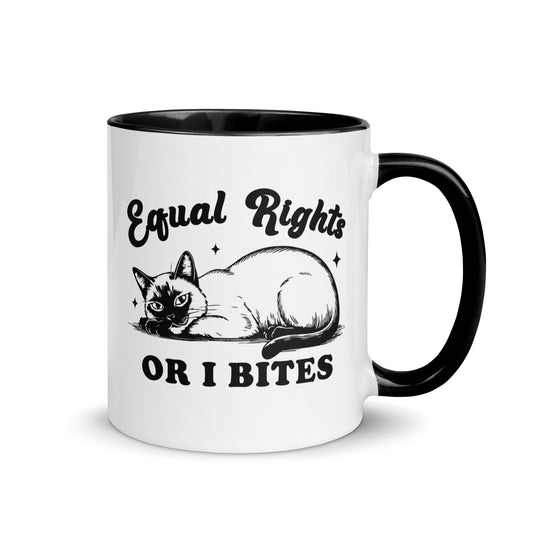 Equal Rights or I Bites Siamese Cat Accent Coffee Mug | Funny Feminist Cat Lady Gift - Spinsterly Co