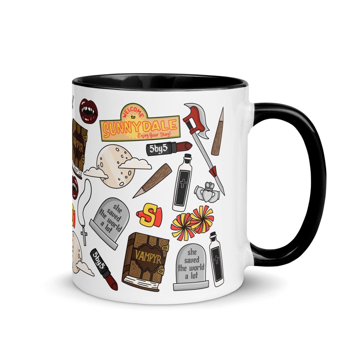 She Saved the World a Lot Slayer Scatter Pattern Accent Coffee Mug | Dark Fantasy Fan Gift - Spinsterly Co