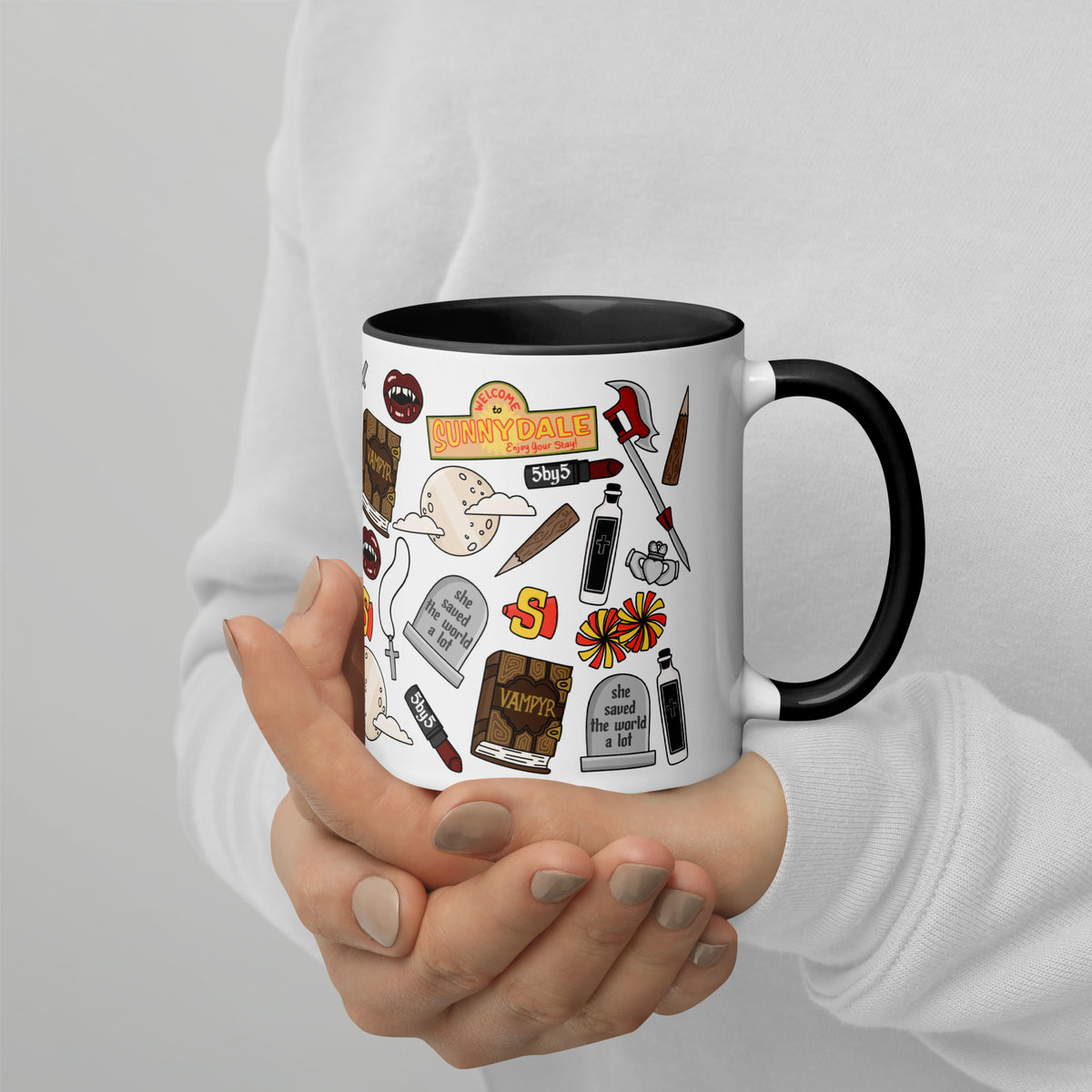 She Saved the World a Lot Slayer Scatter Pattern Accent Coffee Mug | Dark Fantasy Fan Gift - Spinsterly Co