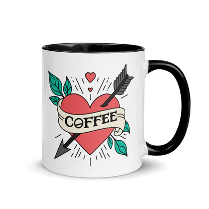 Coffee Tattoo Heart Arrow Accent Coffee Mug | Funny Gift for Coffee Lovers - Spinsterly Co