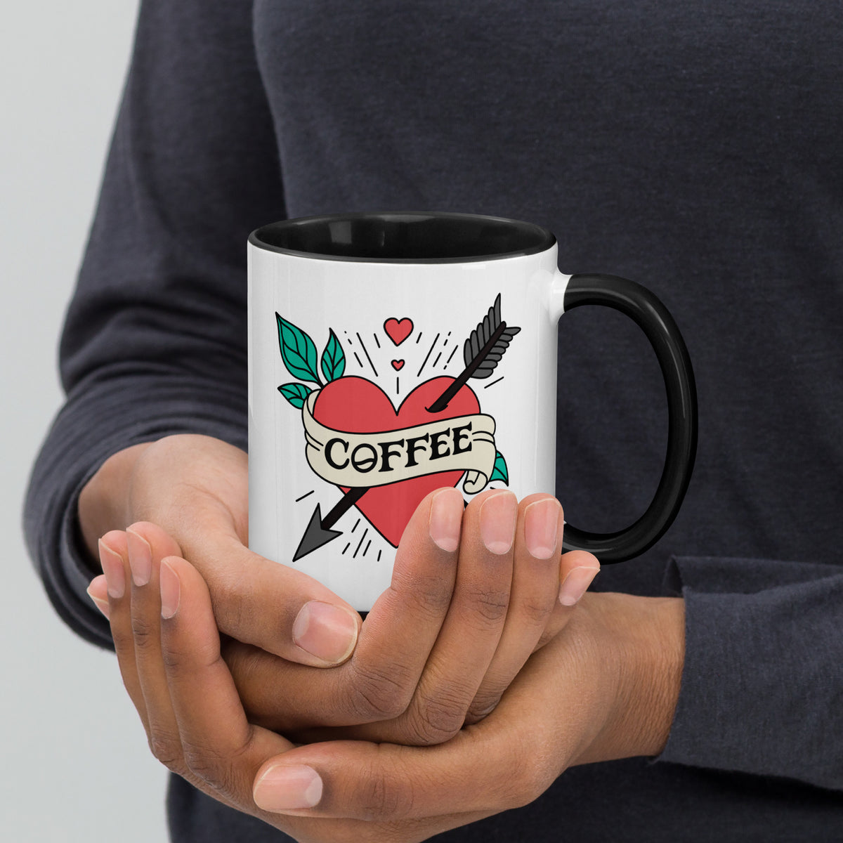 Coffee Tattoo Heart Arrow Accent Coffee Mug | Funny Gift for Coffee Lovers - Spinsterly Co