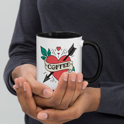Coffee Tattoo Heart Arrow Accent Coffee Mug | Funny Gift for Coffee Lovers - Spinsterly Co