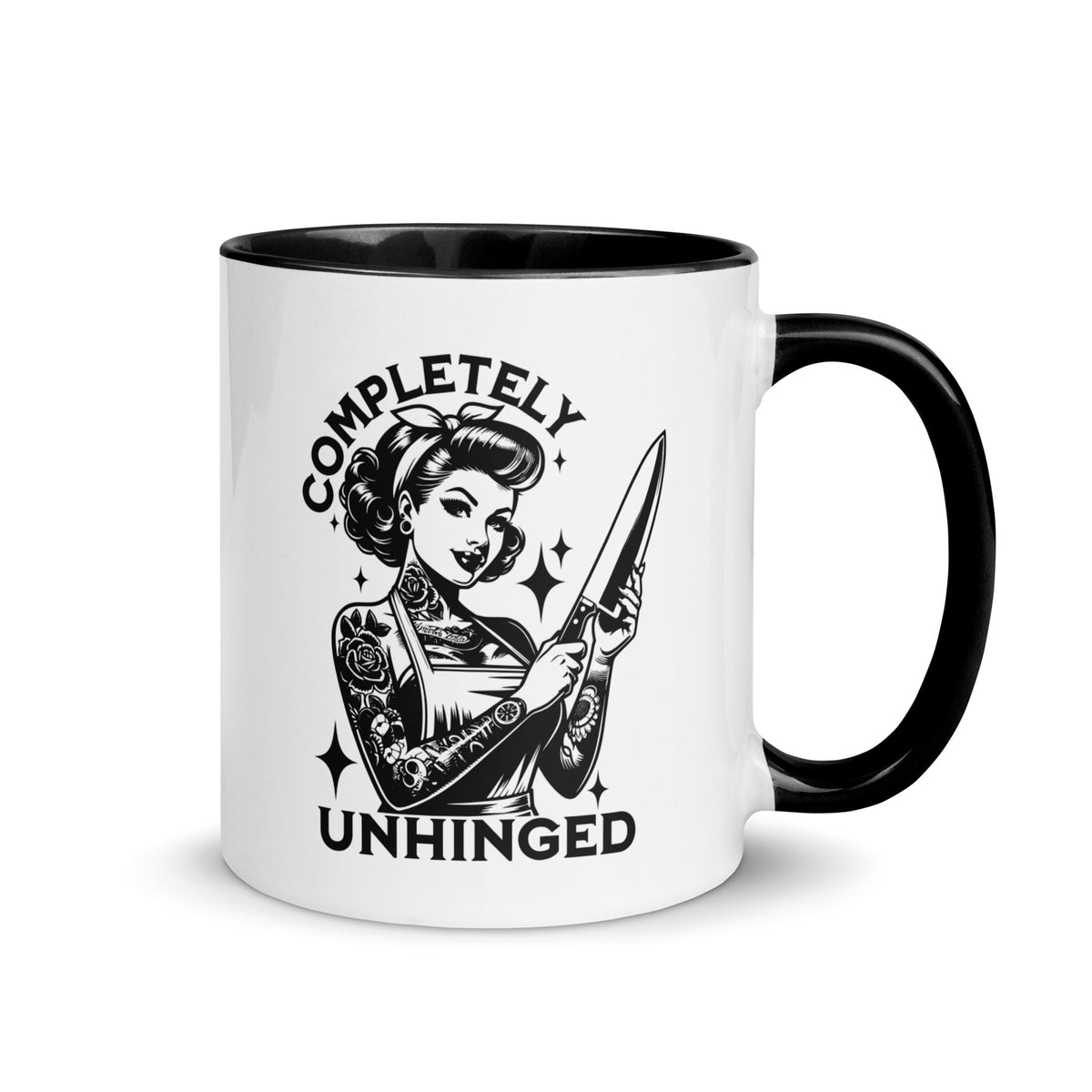 Completely Unhinged Tattooed Pin-Up Dagger Accent Coffee Mug | Funny Dark Humor Gift - Spinsterly Co