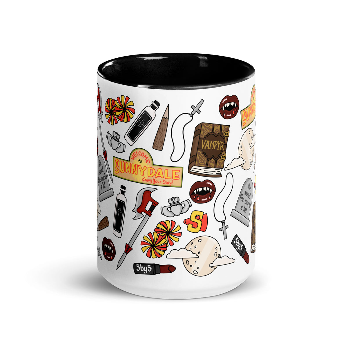She Saved the World a Lot Slayer Scatter Pattern Accent Coffee Mug | Dark Fantasy Fan Gift - Spinsterly Co