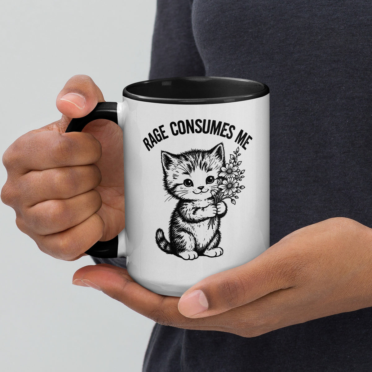Rage Consumes Me Angry Cat Accent Coffee Mug | Funny Sarcastic Black Interior Gift - Spinsterly Co