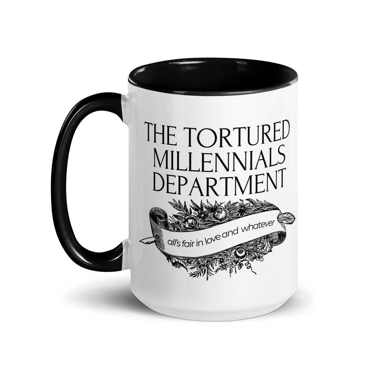 The Tortured Millennials Department Accent Coffee Mug | Funny Millennial Gift Black Interior - Spinsterly Co