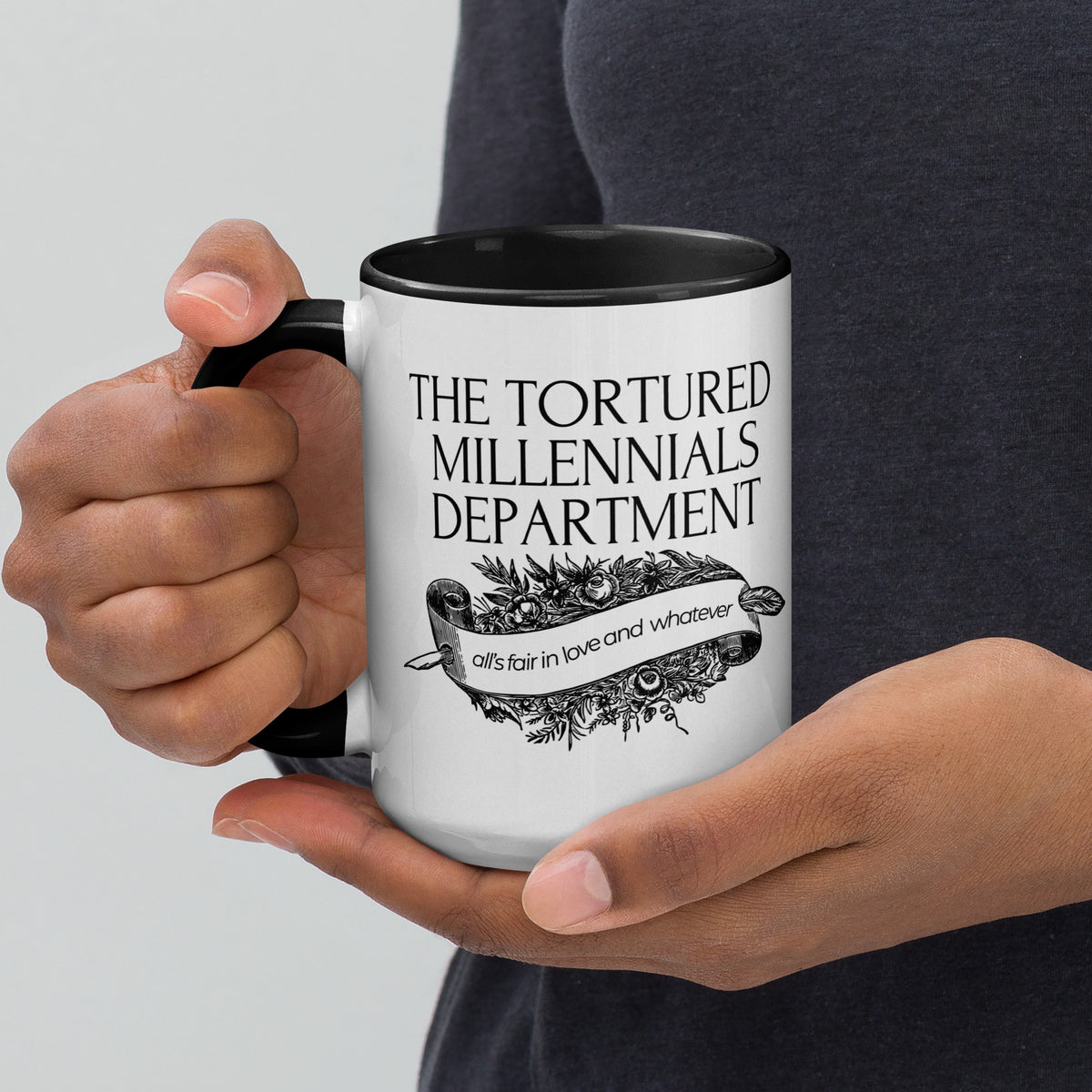 The Tortured Millennials Department Accent Coffee Mug | Funny Millennial Gift Black Interior - Spinsterly Co