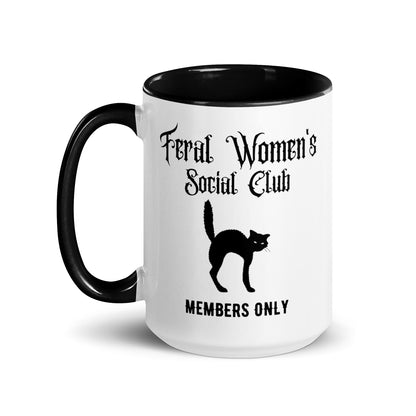 Feral Women's Social Club Accent Coffee Mug | Funny Witchy Cat Lady Gift - Spinsterly Co