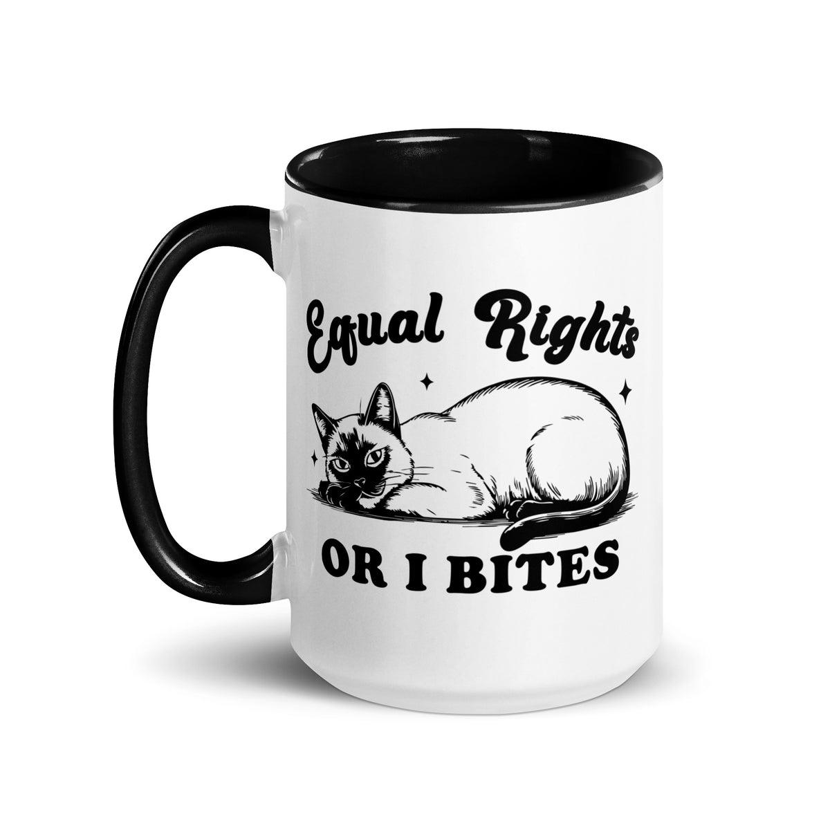 Equal Rights or I Bites Siamese Cat Accent Coffee Mug | Funny Feminist Cat Lady Gift - Spinsterly Co