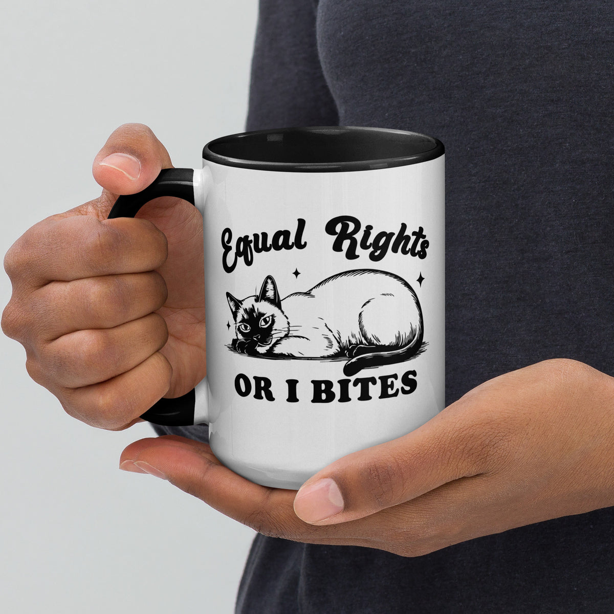 Equal Rights or I Bites Siamese Cat Accent Coffee Mug | Funny Feminist Cat Lady Gift - Spinsterly Co