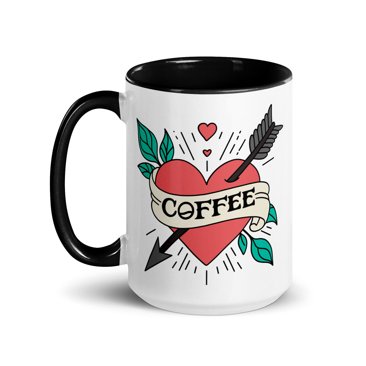 Coffee Tattoo Heart Arrow Accent Coffee Mug | Funny Gift for Coffee Lovers - Spinsterly Co
