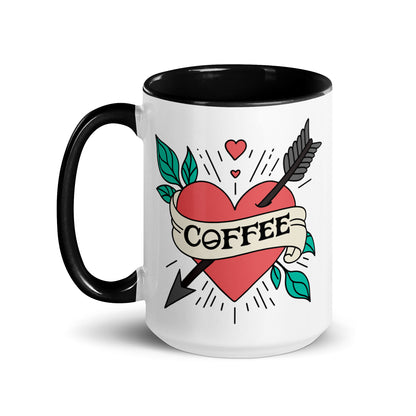 Coffee Tattoo Heart Arrow Accent Coffee Mug | Funny Gift for Coffee Lovers - Spinsterly Co