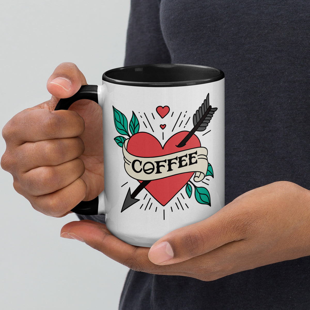Coffee Tattoo Heart Arrow Accent Coffee Mug | Funny Gift for Coffee Lovers - Spinsterly Co