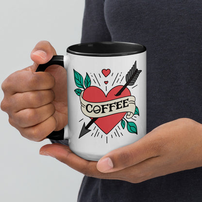 Coffee Tattoo Heart Arrow Accent Coffee Mug | Funny Gift for Coffee Lovers - Spinsterly Co