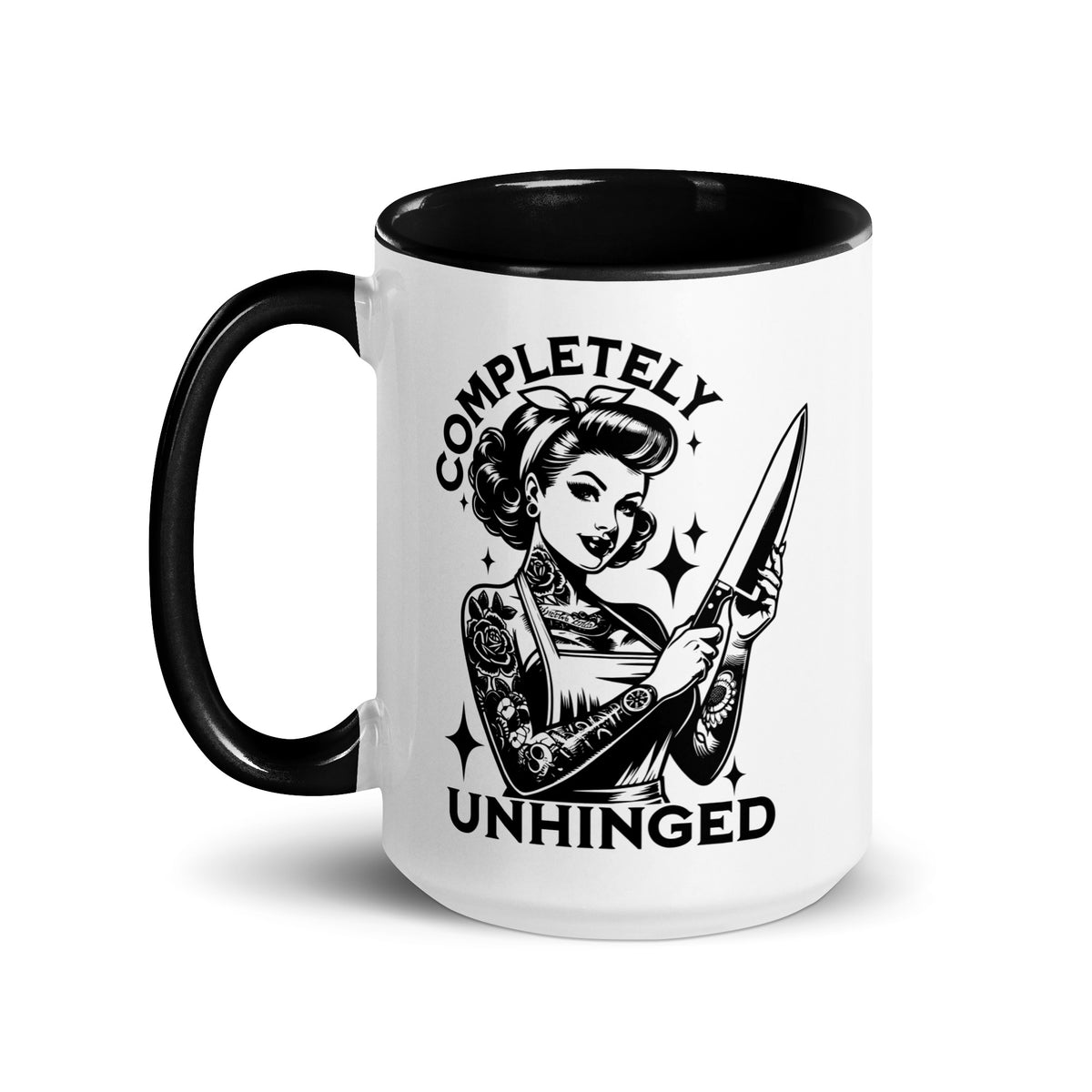 Completely Unhinged Tattooed Pin-Up Dagger Accent Coffee Mug | Funny Dark Humor Gift - Spinsterly Co
