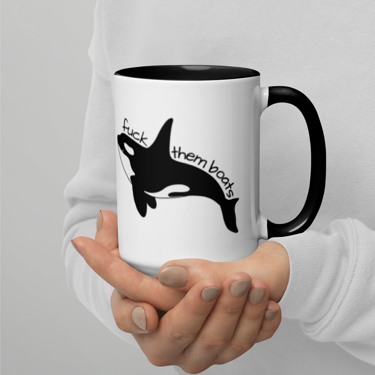 F*ck Them Boats Orca Accent Coffee Mug | Funny Orca Whale Gift Black Interior - Spinsterly Co