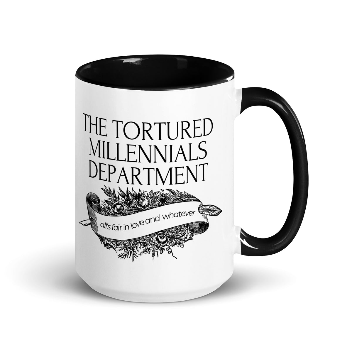 The Tortured Millennials Department Accent Coffee Mug | Funny Millennial Gift Black Interior - Spinsterly Co