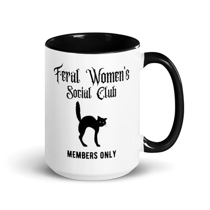 Feral Women's Social Club Accent Coffee Mug | Funny Witchy Cat Lady Gift - Spinsterly Co