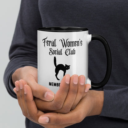 Feral Women's Social Club Accent Coffee Mug | Funny Witchy Cat Lady Gift - Spinsterly Co