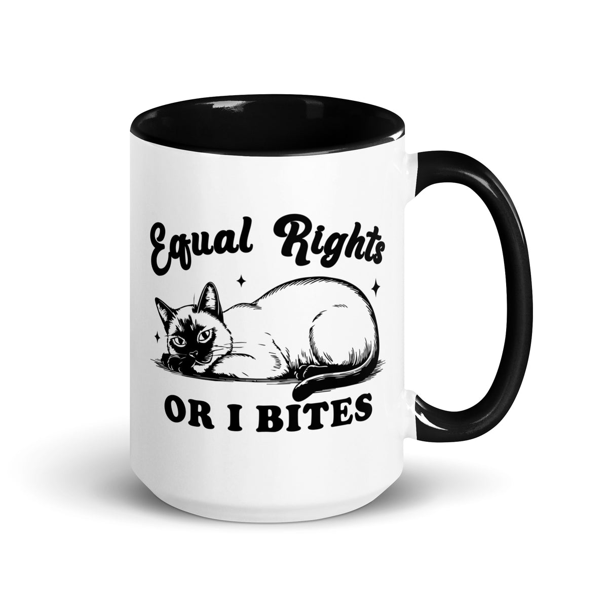 Equal Rights or I Bites Siamese Cat Accent Coffee Mug | Funny Feminist Cat Lady Gift - Spinsterly Co
