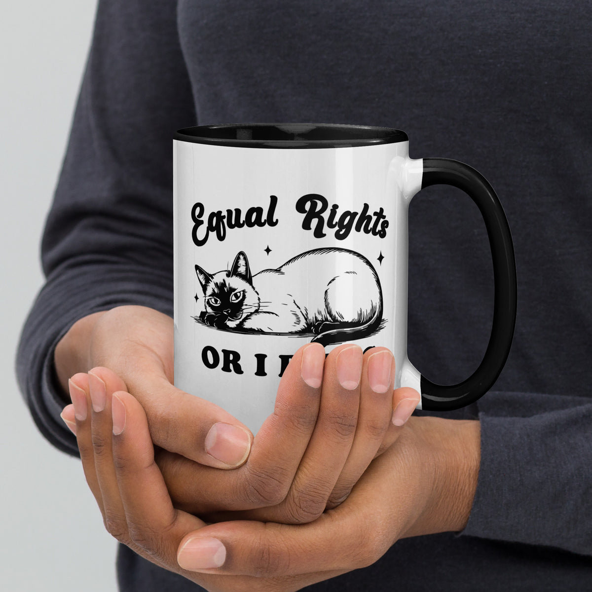 Equal Rights or I Bites Siamese Cat Accent Coffee Mug | Funny Feminist Cat Lady Gift - Spinsterly Co