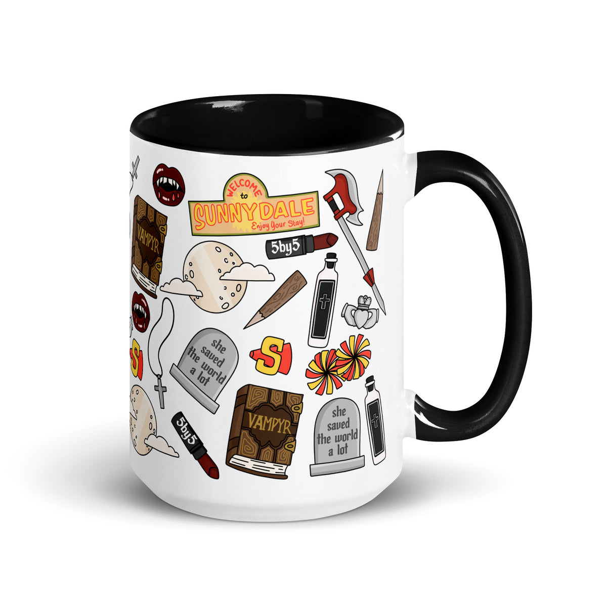 She Saved the World a Lot Slayer Scatter Pattern Accent Coffee Mug | Dark Fantasy Fan Gift - Spinsterly Co