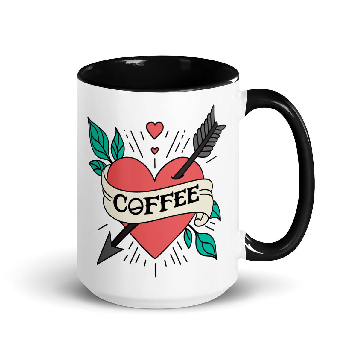 Coffee Tattoo Heart Arrow Accent Coffee Mug | Funny Gift for Coffee Lovers - Spinsterly Co