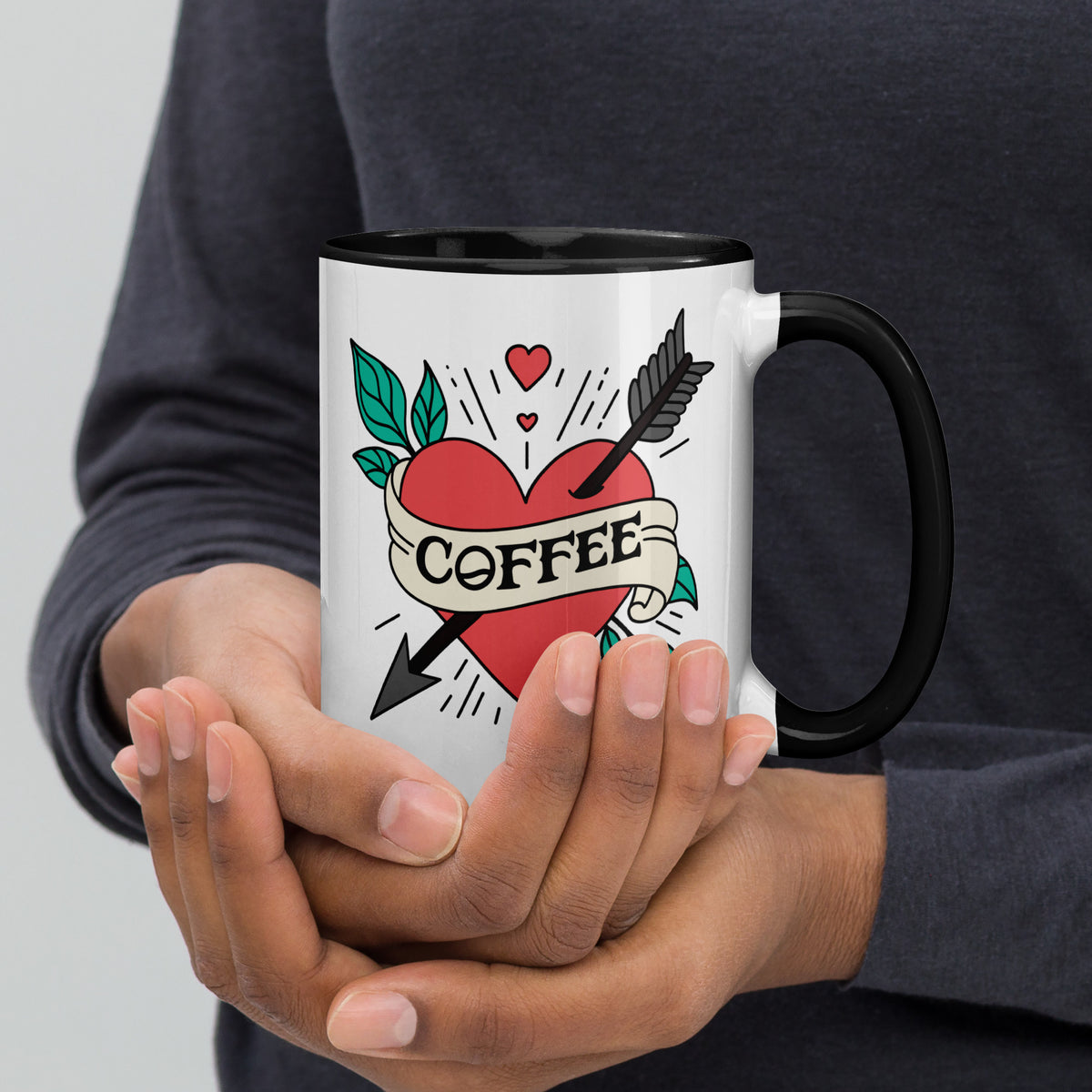 Coffee Tattoo Heart Arrow Accent Coffee Mug | Funny Gift for Coffee Lovers - Spinsterly Co