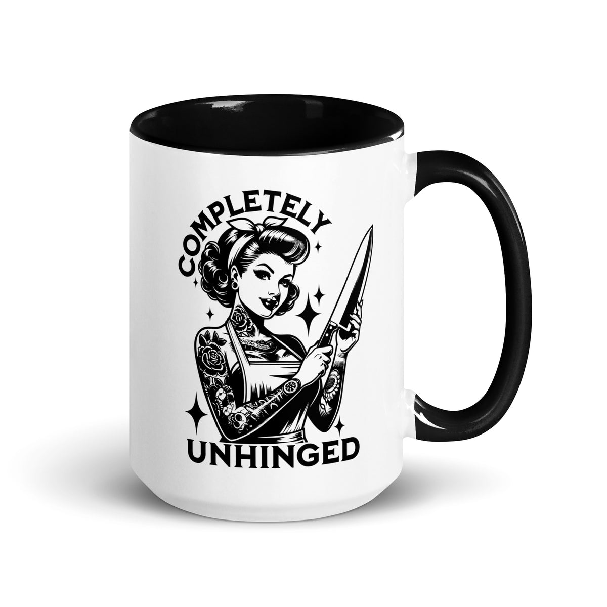 Completely Unhinged Tattooed Pin-Up Dagger Accent Coffee Mug | Funny Dark Humor Gift - Spinsterly Co