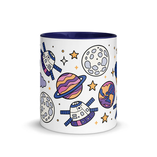 Cosmic Cuties Kawaii Space Pattern Accent Coffee Mug | Cute Astronomy Gift - Spinsterly Co