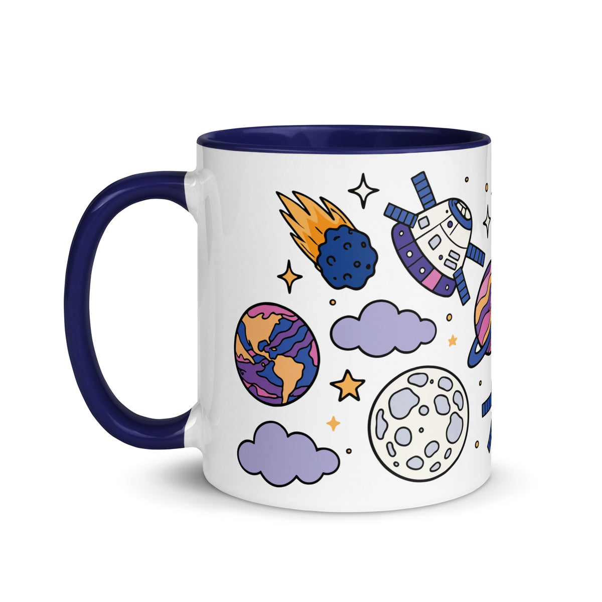 Cosmic Cuties Kawaii Space Pattern Accent Coffee Mug | Cute Astronomy Gift - Spinsterly Co