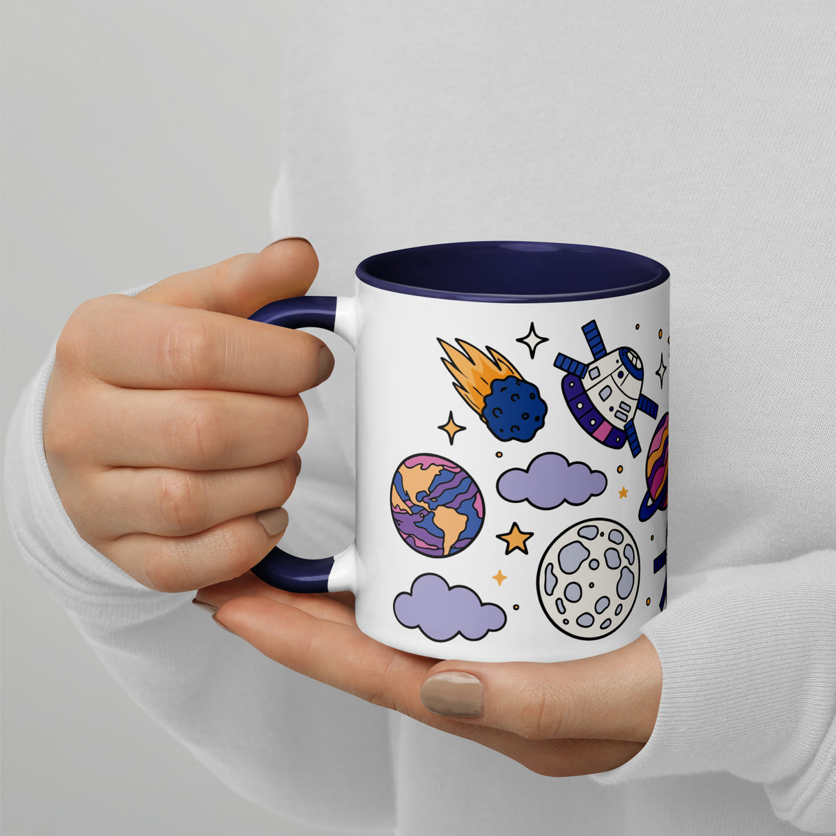 Cosmic Cuties Kawaii Space Pattern Accent Coffee Mug | Cute Astronomy Gift - Spinsterly Co