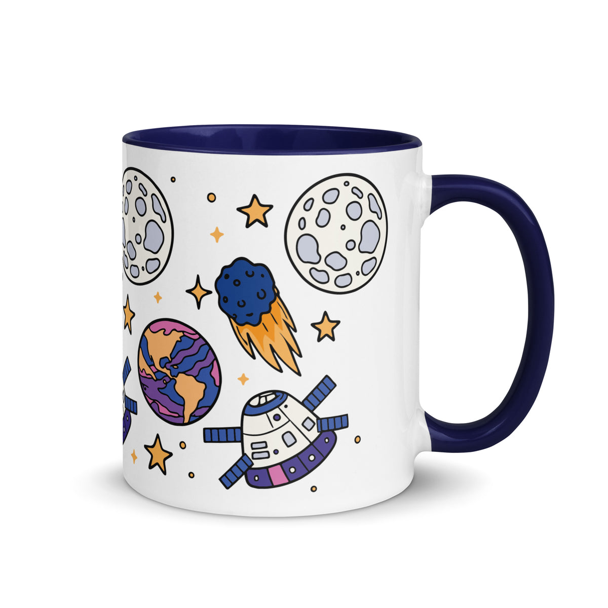 Cosmic Cuties Kawaii Space Pattern Accent Coffee Mug | Cute Astronomy Gift - Spinsterly Co
