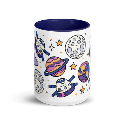 Cosmic Cuties Kawaii Space Pattern Accent Coffee Mug | Cute Astronomy Gift - Spinsterly Co