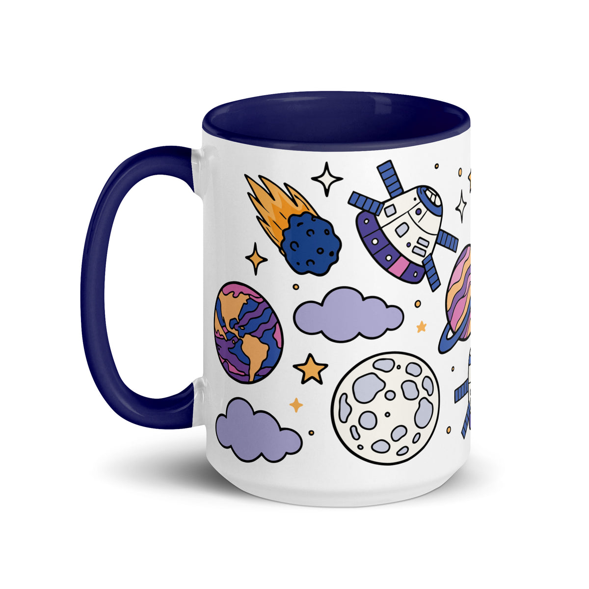 Cosmic Cuties Kawaii Space Pattern Accent Coffee Mug | Cute Astronomy Gift - Spinsterly Co