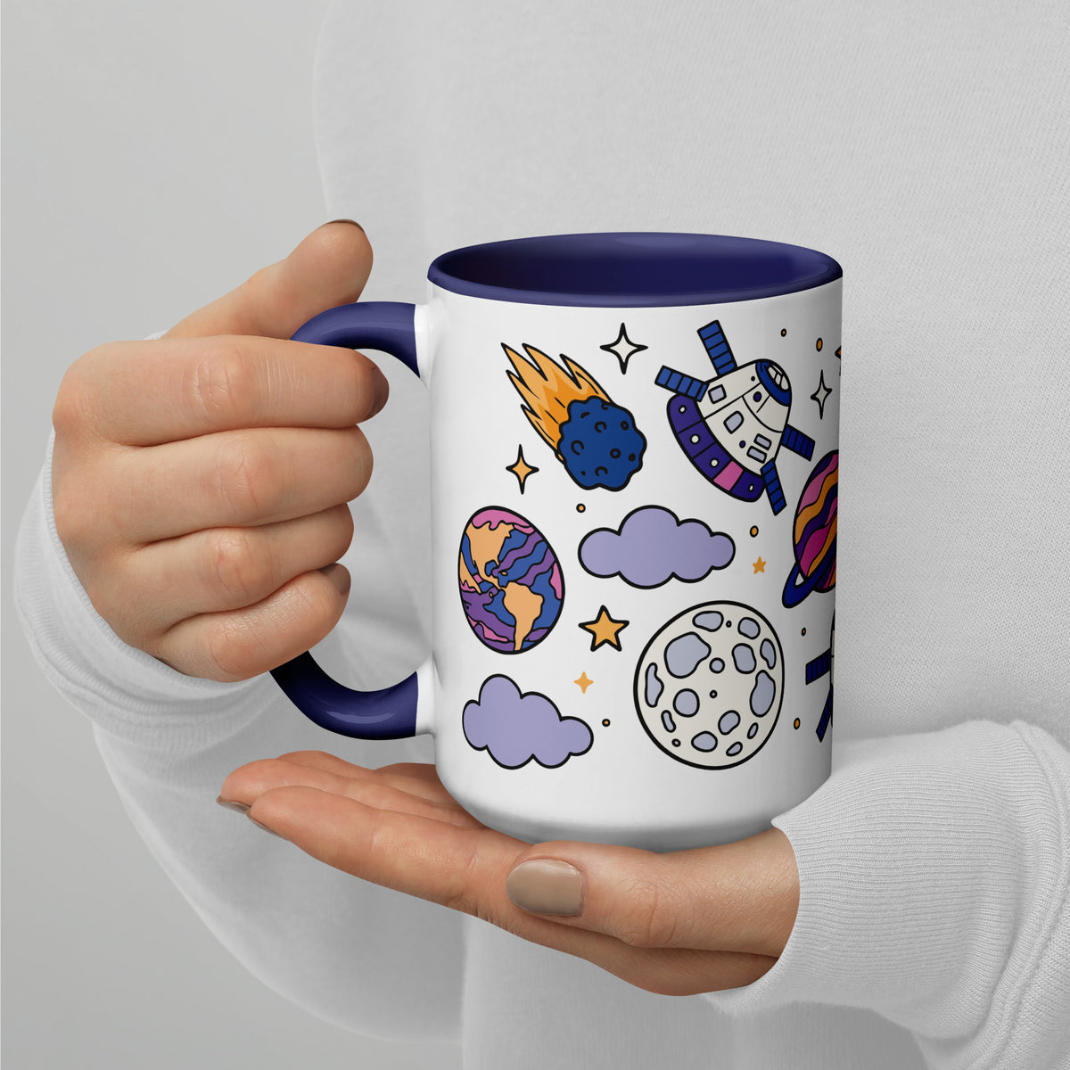 Cosmic Cuties Kawaii Space Pattern Accent Coffee Mug | Cute Astronomy Gift - Spinsterly Co